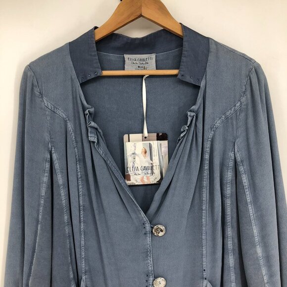 ELISA CAVALETTI Slate Blue Slouchy Jersey Buttoned Long Overcoat NWT crepe SP - Picture 14 of 16